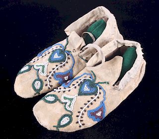 Santee Sioux Beaded High-Top Moccasins c. 1880-90