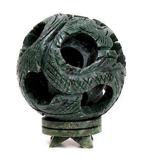 Four Layer Chinese Floral Jade Puzzle Ball