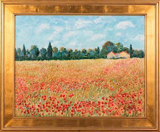 Jance Lentz (b. 1941) Poppies in the Loire Valley, Oil on linen,