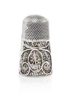 A George III Silver Filigree Thimble, Height 1 inch.