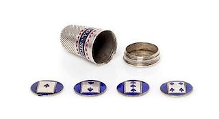 A Rare George III Silver and Enamel Thimble with Four Counters, Height 1 inch.