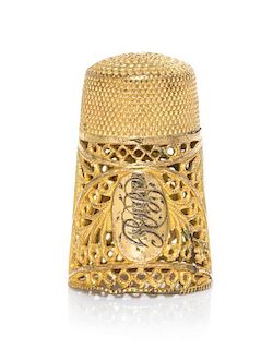 A George III Pinchbeck Filigree Thimble, Height 1 1/16 inches.