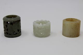 (3) Carved Chinese Jade Archer's Rings