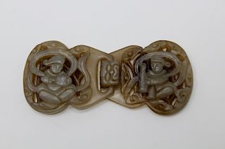 Carved Chinese Jade Figural Belt Buckle