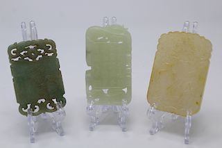 (3) Carved Chinese Jade Pendants, Signed