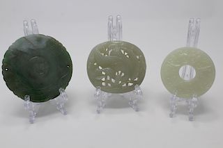 (3) Chinese Carved Jade Discs