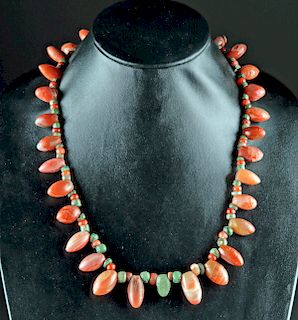 Necklace w/ Tairona Greenstone & Carnelian Bullet Beads