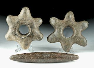 Lot of 3 Exhibited Inca Stone Mace Heads from Ecuador