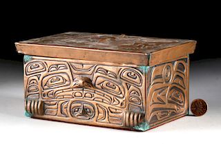 20th C. Haida Copper Box - Masks