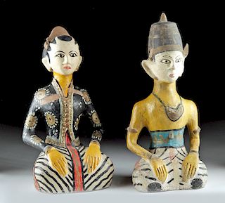 Matched 20th C. Bali Polychrome Pottery Coin Banks