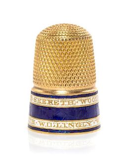 A Victorian Gold and Enamel Thimble, Height 1 inch.