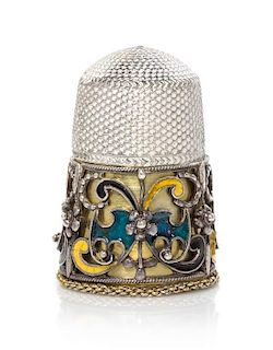 A German Parcel-Gilt Silver and Enamel Thimble, Height 1 1/8 inches.