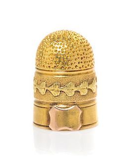 A Continental Vari-Color Gold Thimble, Height 3/4 inch.