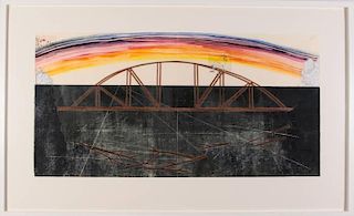 Michael Loderstedt (b. 1958) Water Over the Bridge, 2015, Relief, intaglio, monoprint and chine colle'.