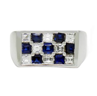 Tiffany & Co 2TCW Diamond & Blue Sapphire Plat Ring