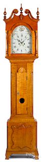 Chippendale tiger maple tall case clock