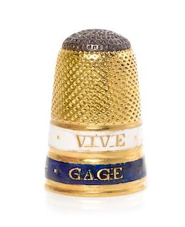 A French Gold and Enamel Thimble, Height 7/8 inch.