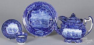 Four pieces of Staffordshire historical blue Commodore Macdonough's Victory
