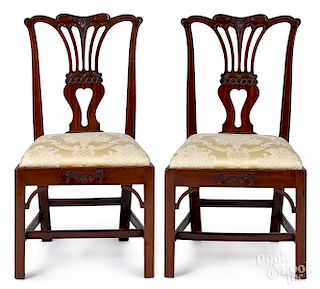 Pair of George III carved mahogany dining chairs