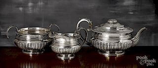 English three-piece silver tea service