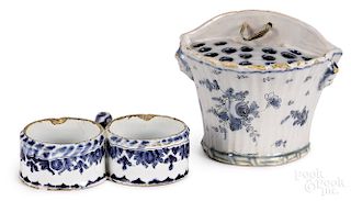 Blue and white Delft flower pocket and cruet stand