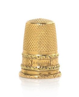 A French Gold Thimble, Height 1 inch.