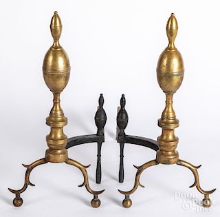 Pair of Federal brass double lemon top andirons