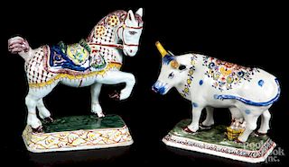 Delft horse and milking cow figures