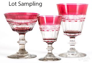 Group of ruby flash glass stemware
