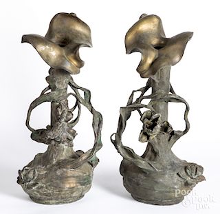 Pair of white metal Art Nouveau vases