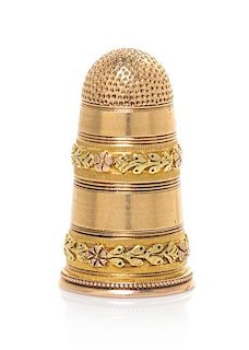 A French Three-Color Gold Tall Thimble, Height 1 1/4 inches.