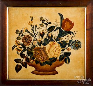 Oil on velvet theorem of a bowl of flowers