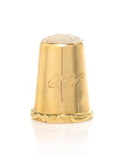 A Swedish Gold and Moonstone-Mounted Thimble, Height 7/8 inch.