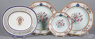 Three Chinese export porcelain shallow bowls, etc