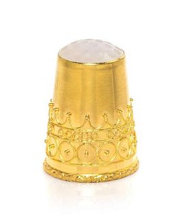 A Swedish Gold and Moonstone-Mounted Thimble, Height 7/8 inch.