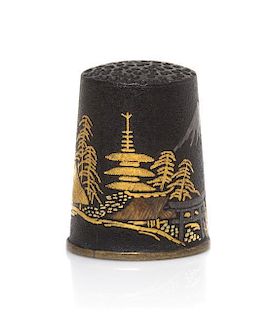 A Japanese Mixed Metals Thimble, Height 7/8 inch.