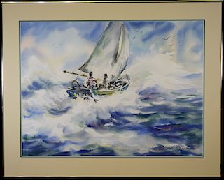 Edward Droege, Signed Nautical Watercolor