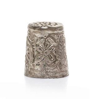 An Incan Silver Thimble, Height 3/4 inch.