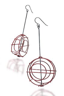 Donna D'Aquino (b. 1965) Red Structural Earrings, Sterling silver, powder coated brass.
