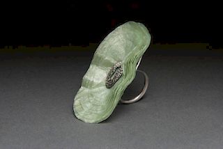 Sophia Calderwood (b. 1969) Green Luster Ring, 2008, Sterling silver, green produce bags.
