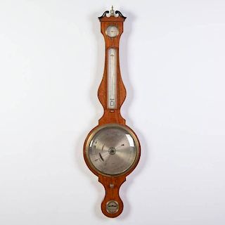 Irish George III satinwood wheel barometer/thermometer