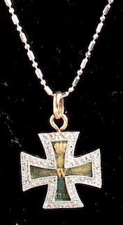 John Brogdon 18K Gold Diamonds Maltese Cross Chain
