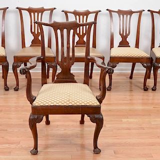 Set (7) Queen Anne carved walnut dining chairs