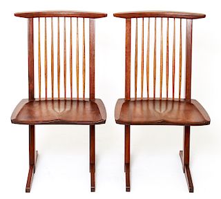 George Nakashima 'Conoid' Walnut Chairs, Pair