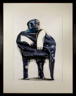 Morris Broderson Blue Figure Mixed Media on Paper