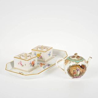 Meissen porcelain inkstand and single cup teapot