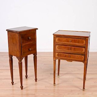 (2) Continental Neo-Classical carved, inlaid walnut side tables