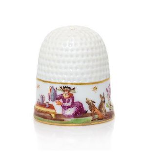 A Meissen Porcelain Thimble, Height 15/16 inch.