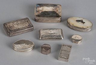 Seven English silver boxes, 19th/20th c., together with an abalone shell box