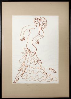 Jean Negulesco Female Dancer Ink Drawing